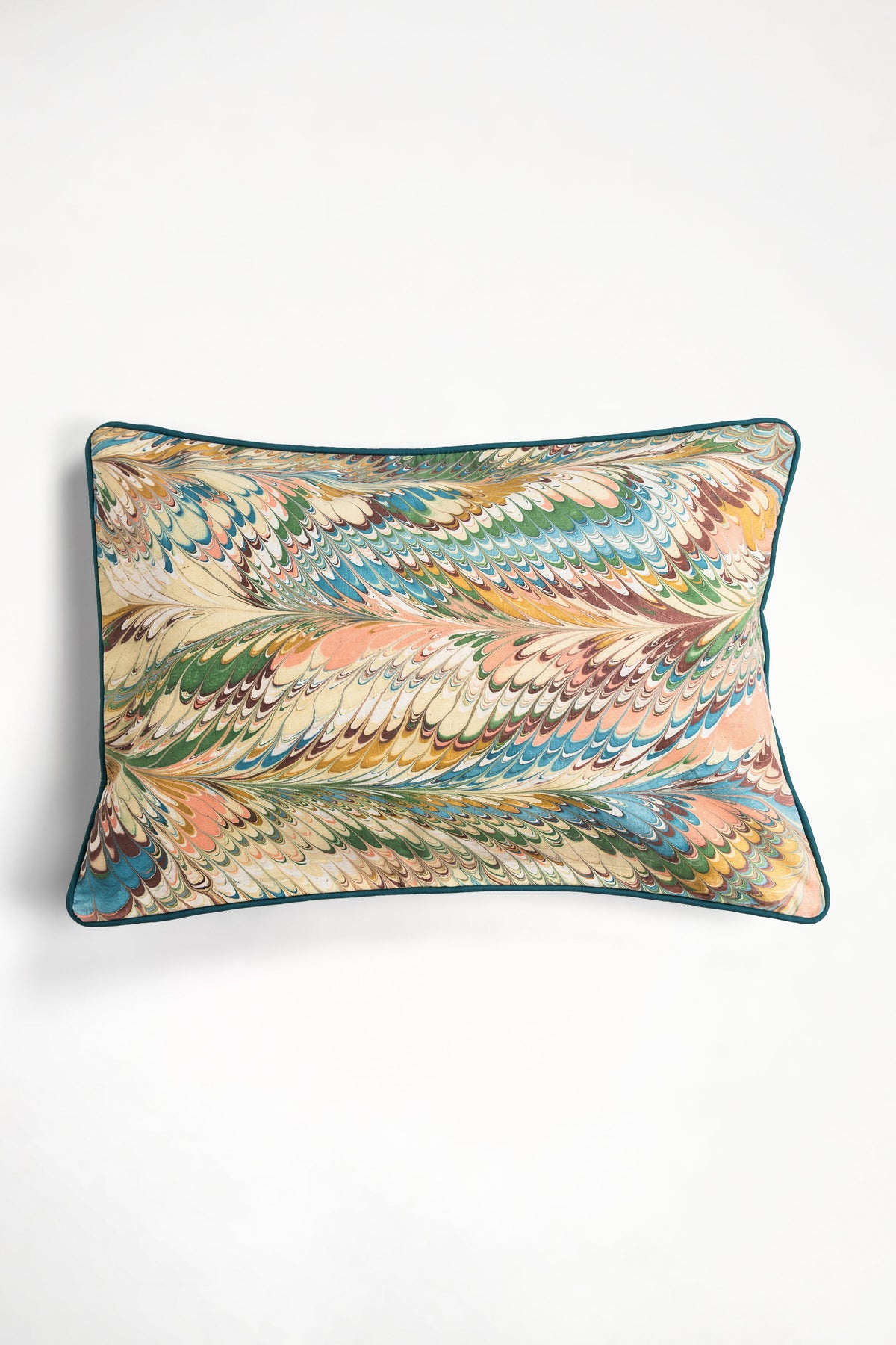 Hand marbled feather lumbar pillow cover, 14x20, 100% cotton