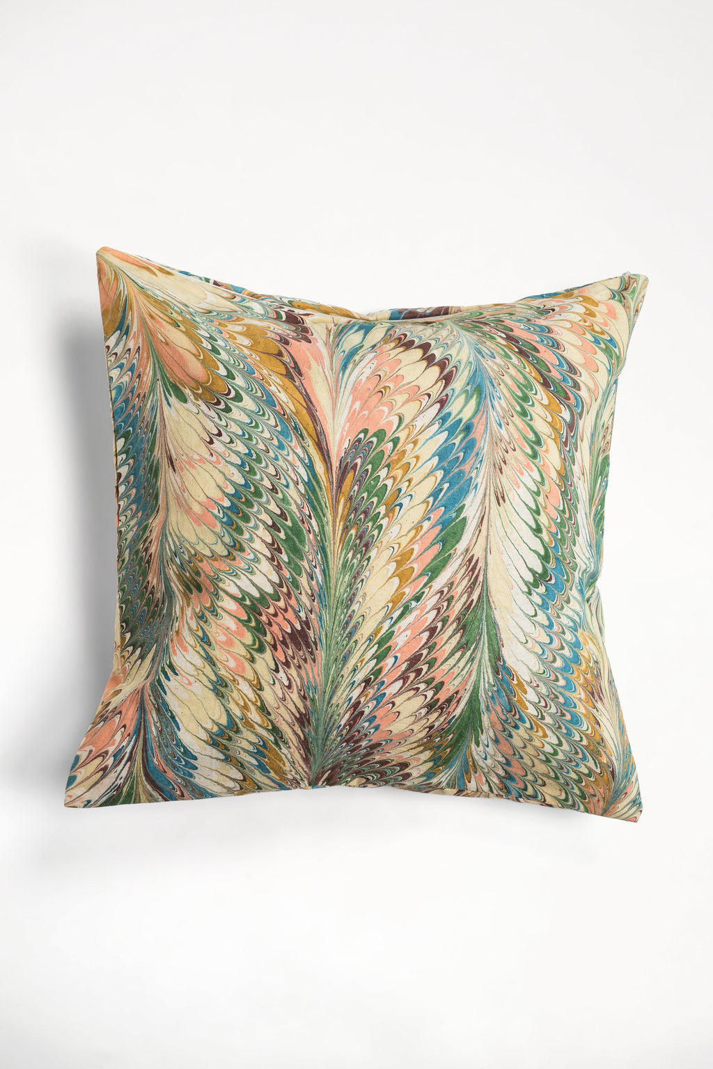 Hand marbled feather pillow cover, 18x18 square, 100% cotton