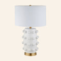 White ceramic dot table lamp by Kevin Francis Design, 26-inch height with a modern, sleek lamp shade and base.