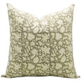 The Ansley block print pillow cover in olive green and beige, cotton canvas