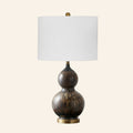 Henrietta smoked brown double gourd ceramic table lamp with a standard white hardback shade.