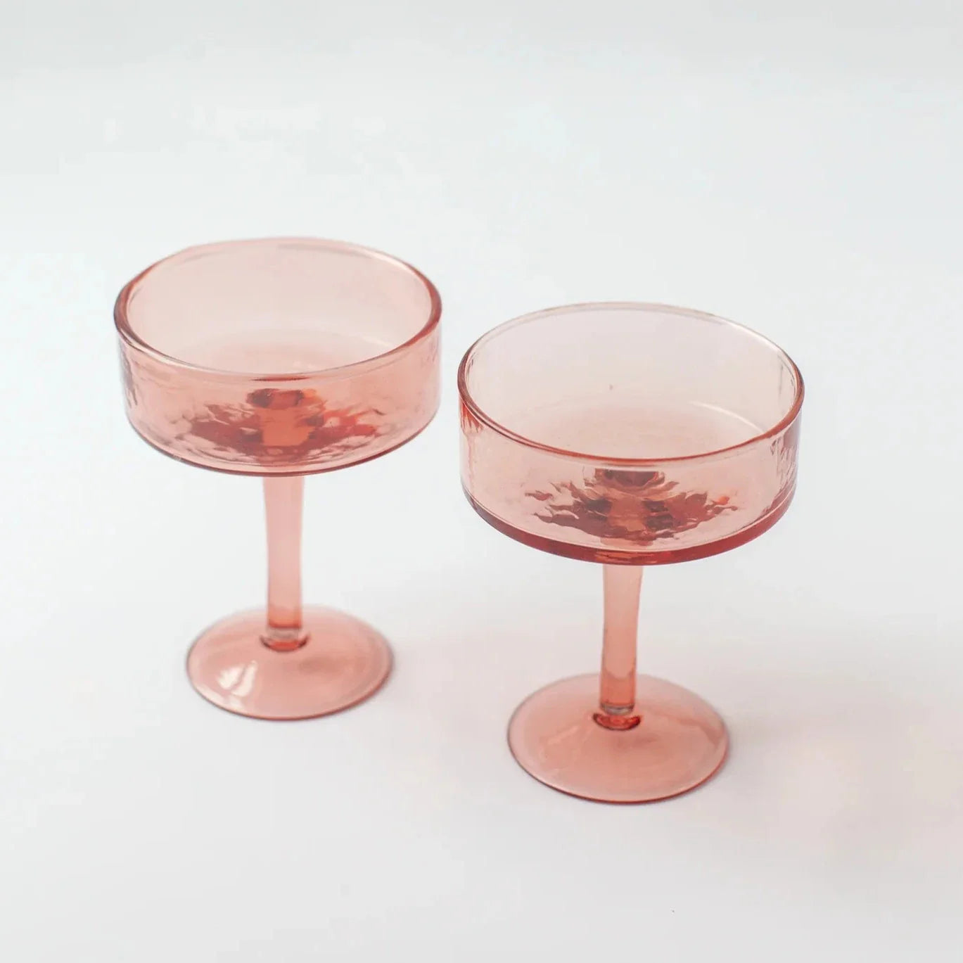 Handblown Hammered Coupe Cocktail Glasses (Blush)