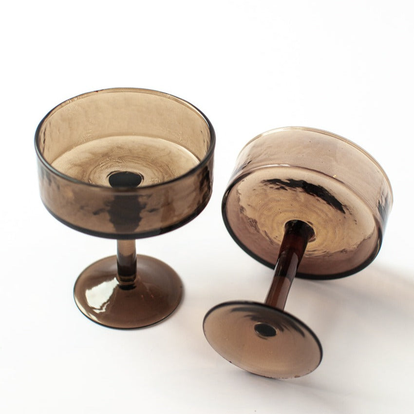 Handblown Hammered Coupe Cocktail Glasses (Smoke)