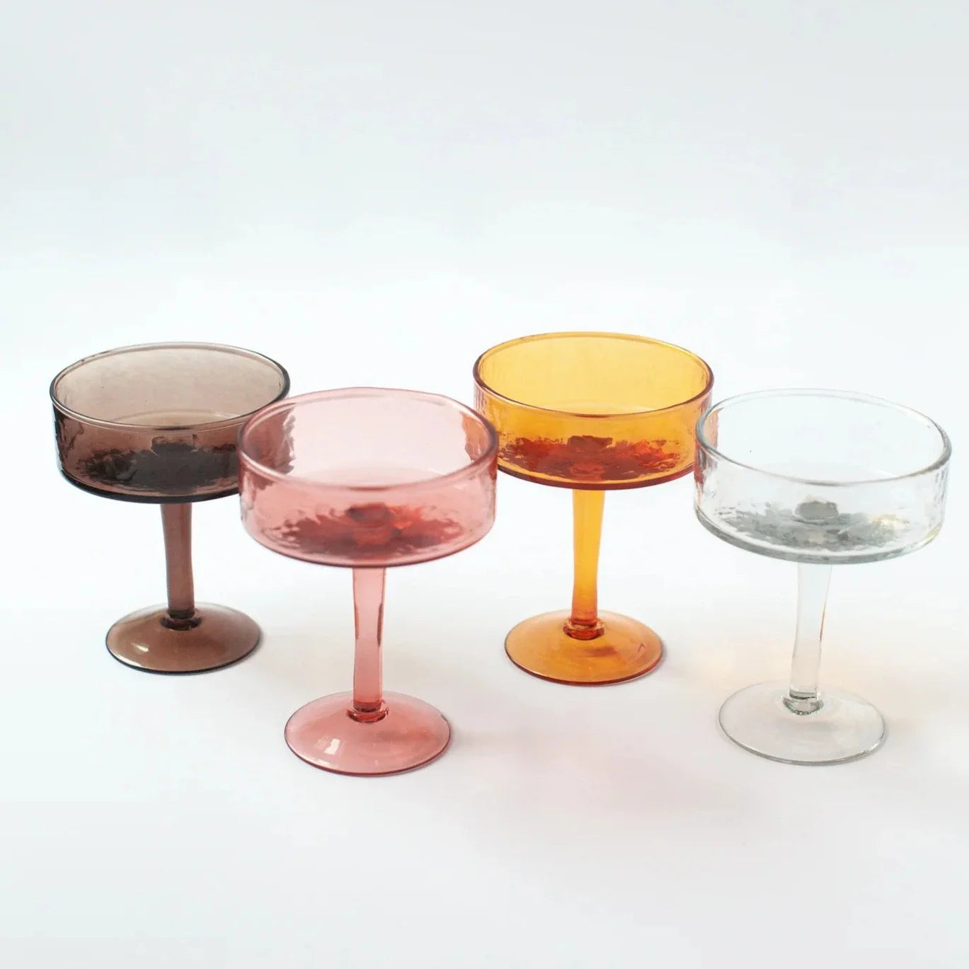 Handblown Hammered Coupe Cocktail Glasses (Amber)