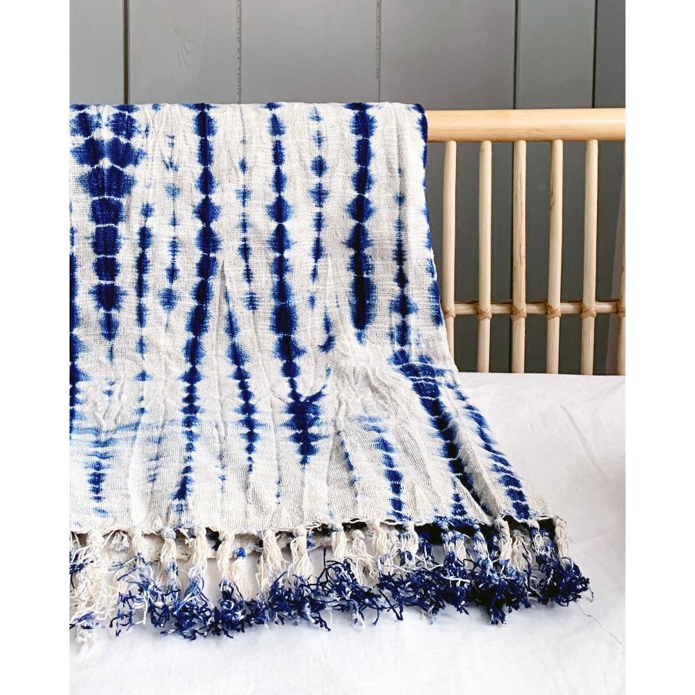 Indigo Shibori Vines Soft Cotton Throw by Kevin Francis Design | Luxury Area Rugs & Home Decor