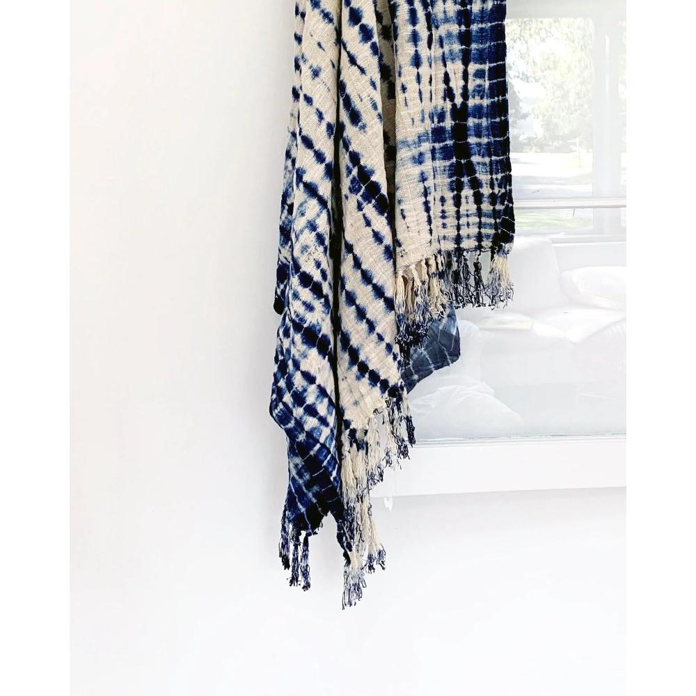 Indigo Shibori Vines Soft Cotton Throw by Kevin Francis Design | Luxury Area Rugs & Home Decor