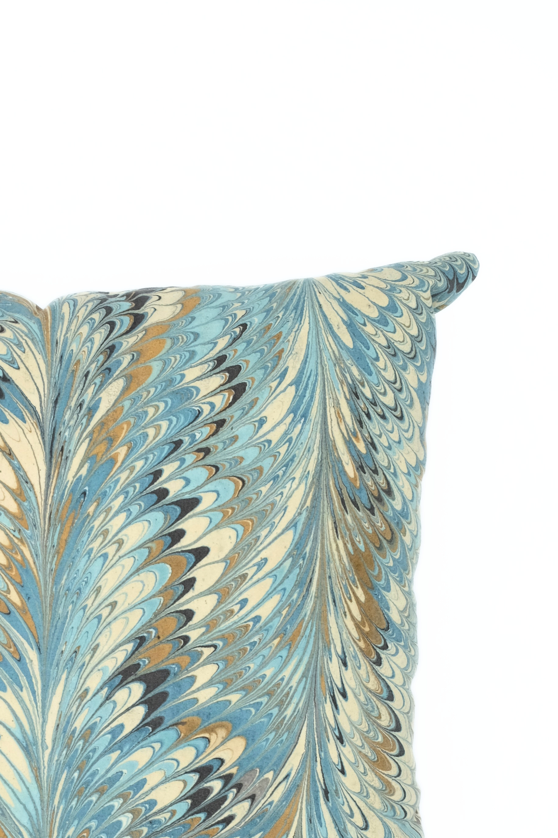 Detail of the Conway indigo hand marbled pillow cover
