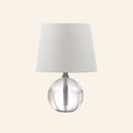 14-inch Jane Glass Globe Mini Table Lamp by Kevin Francis Design with a clear glass globe and modern base.