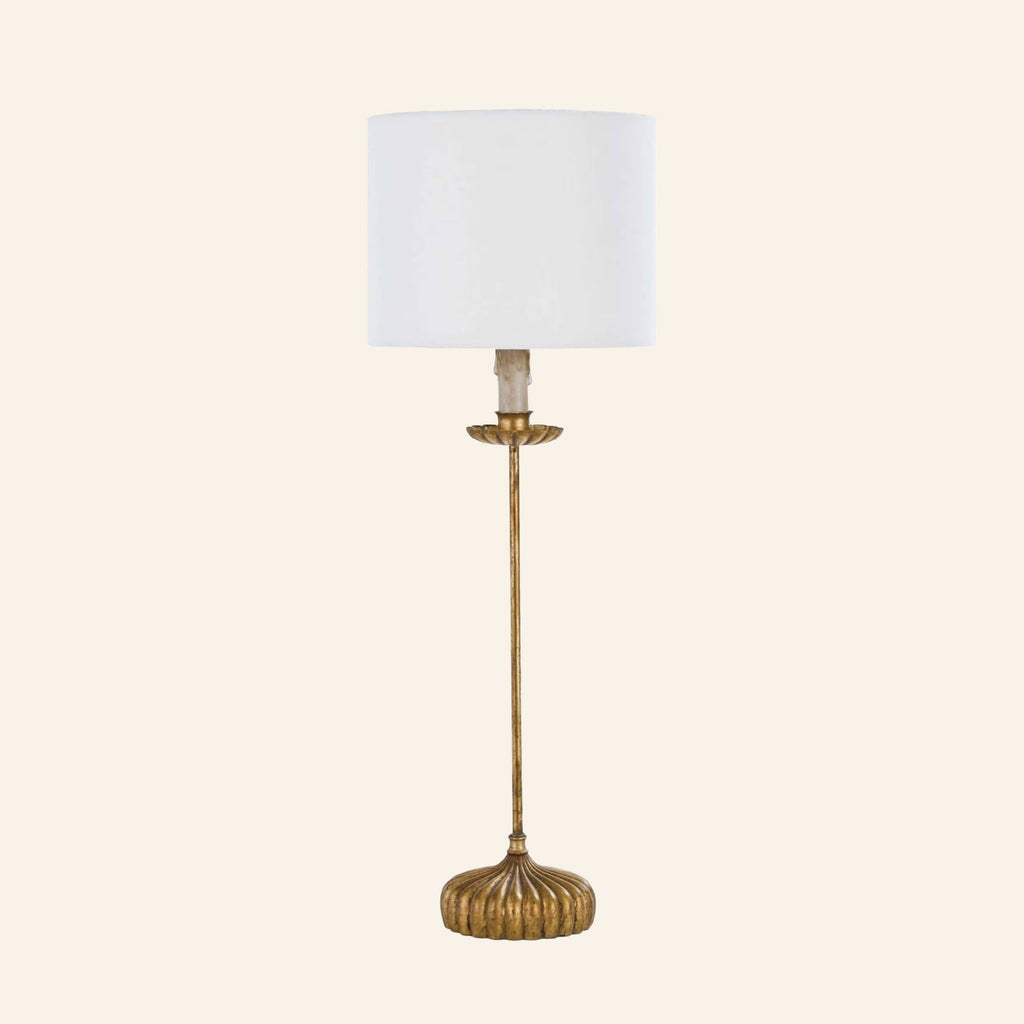 28.5 inch Josephine antique gold leaf buffet lamp with natural linen shade