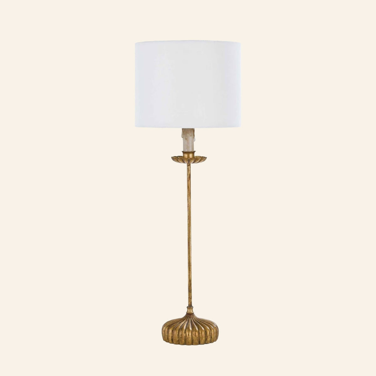 28.5 inch Josephine antique gold leaf buffet lamp with natural linen shade