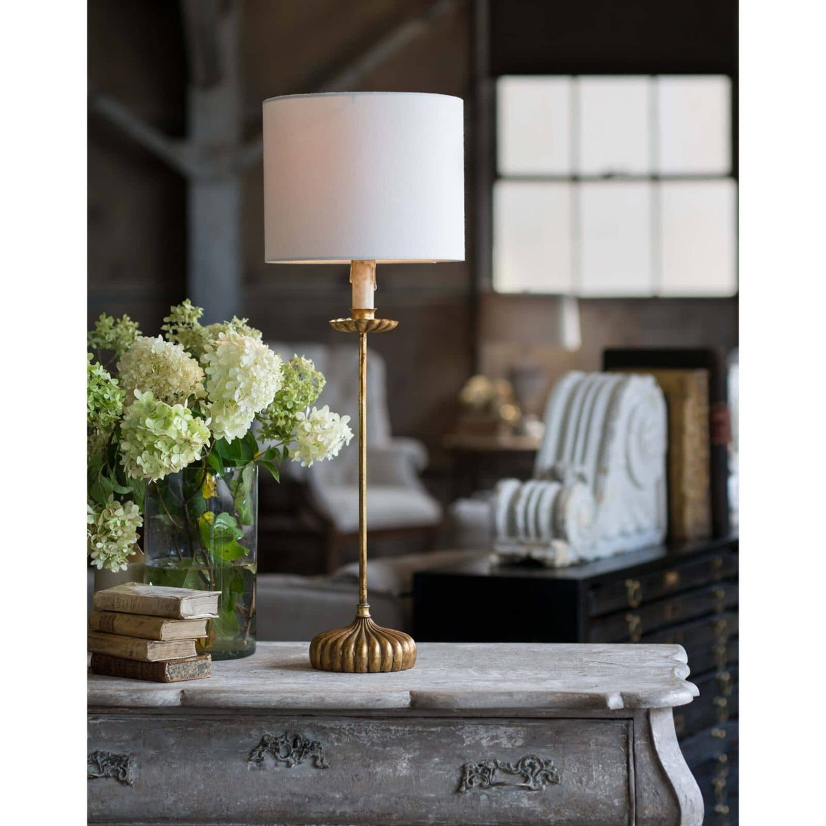 Detail of the Josephine antiqued gold leaf cast iron stem