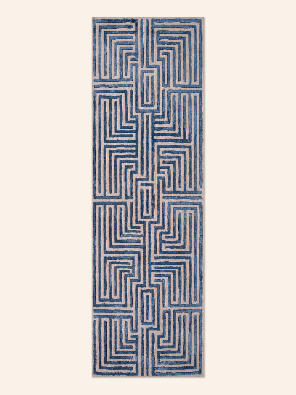 Blue Knossos Hand-Tufted Maze Runner Rug by Kevin Francis Design