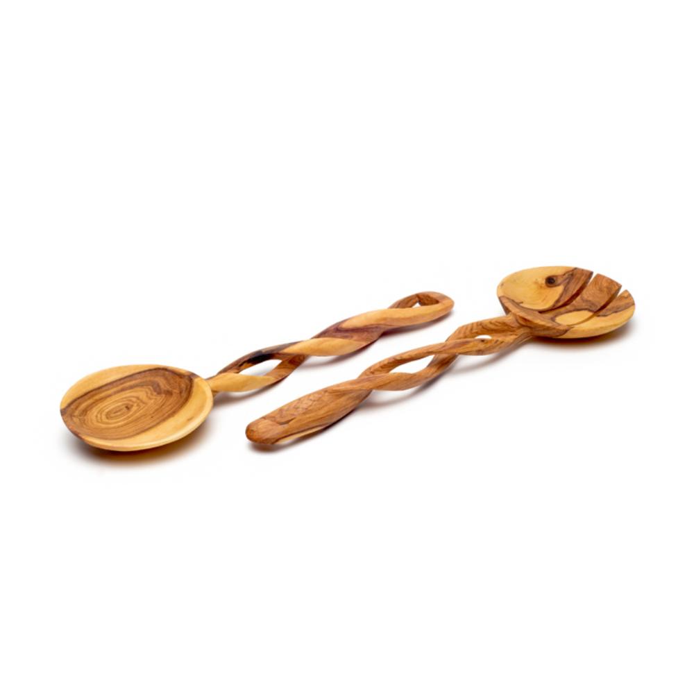 Hand-Carved Olive Wood Spiral Servers