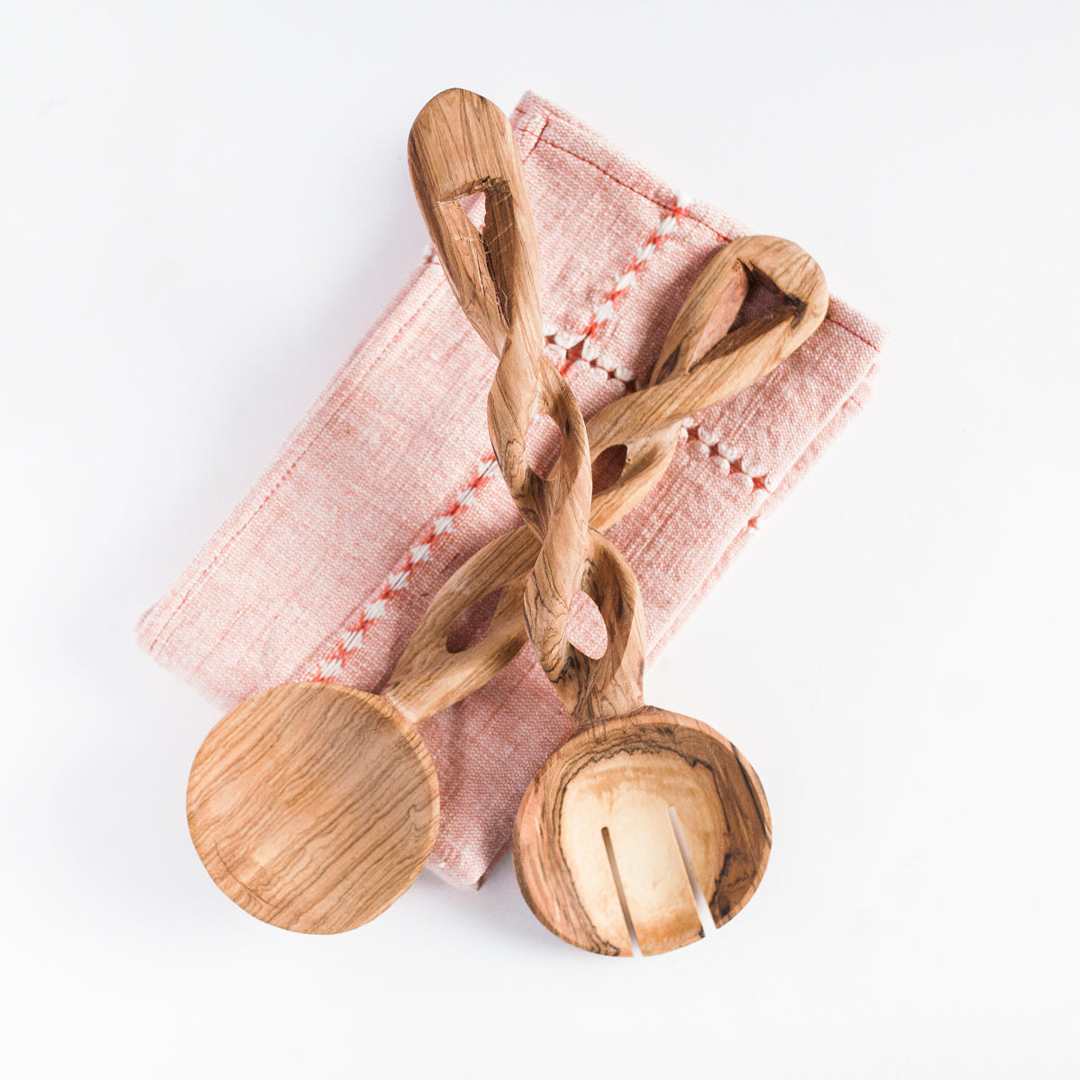 Hand-Carved Olive Wood Spiral Servers