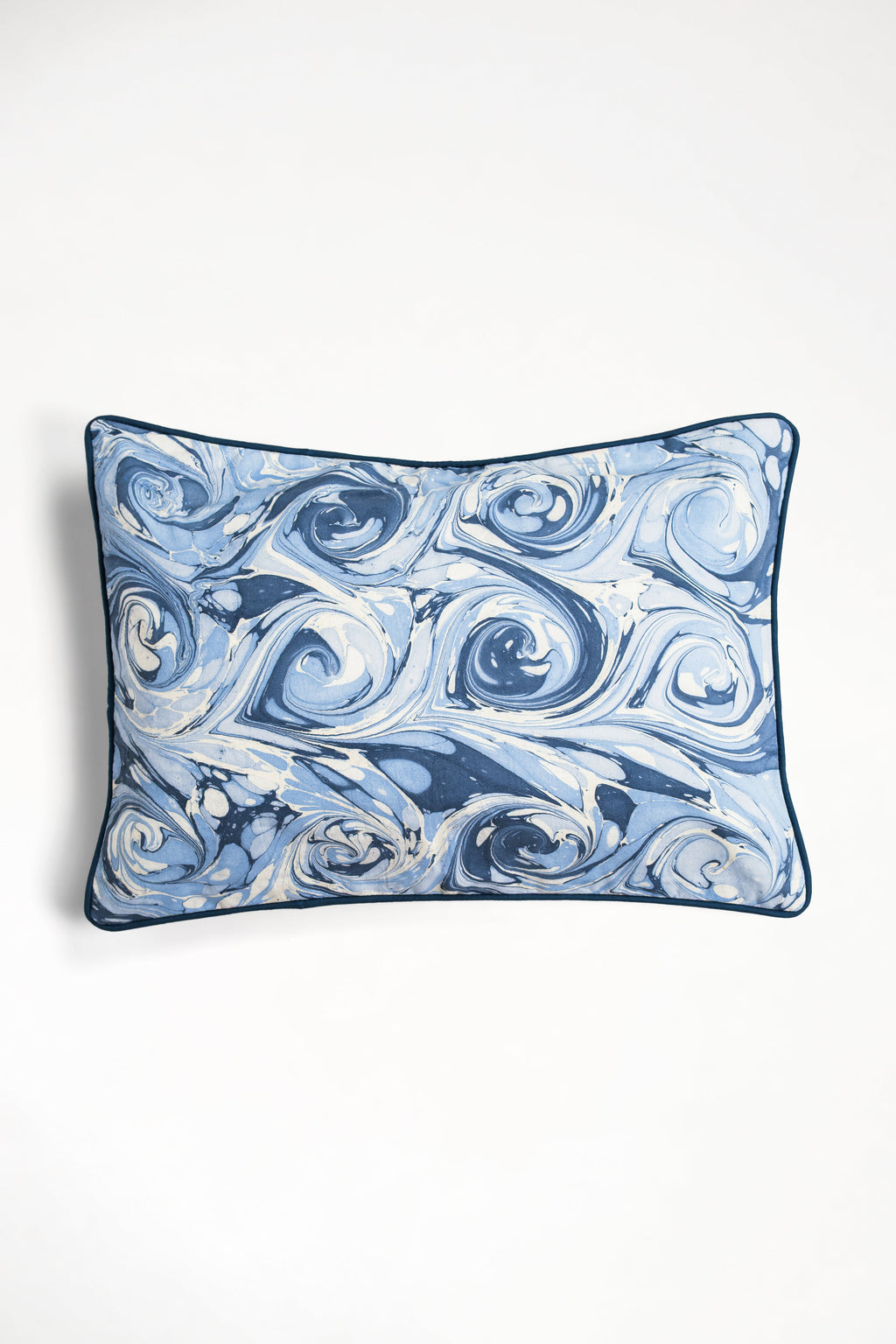 Blue wave hand marbled lumbar pillow cover, 14x20, 100% cotton