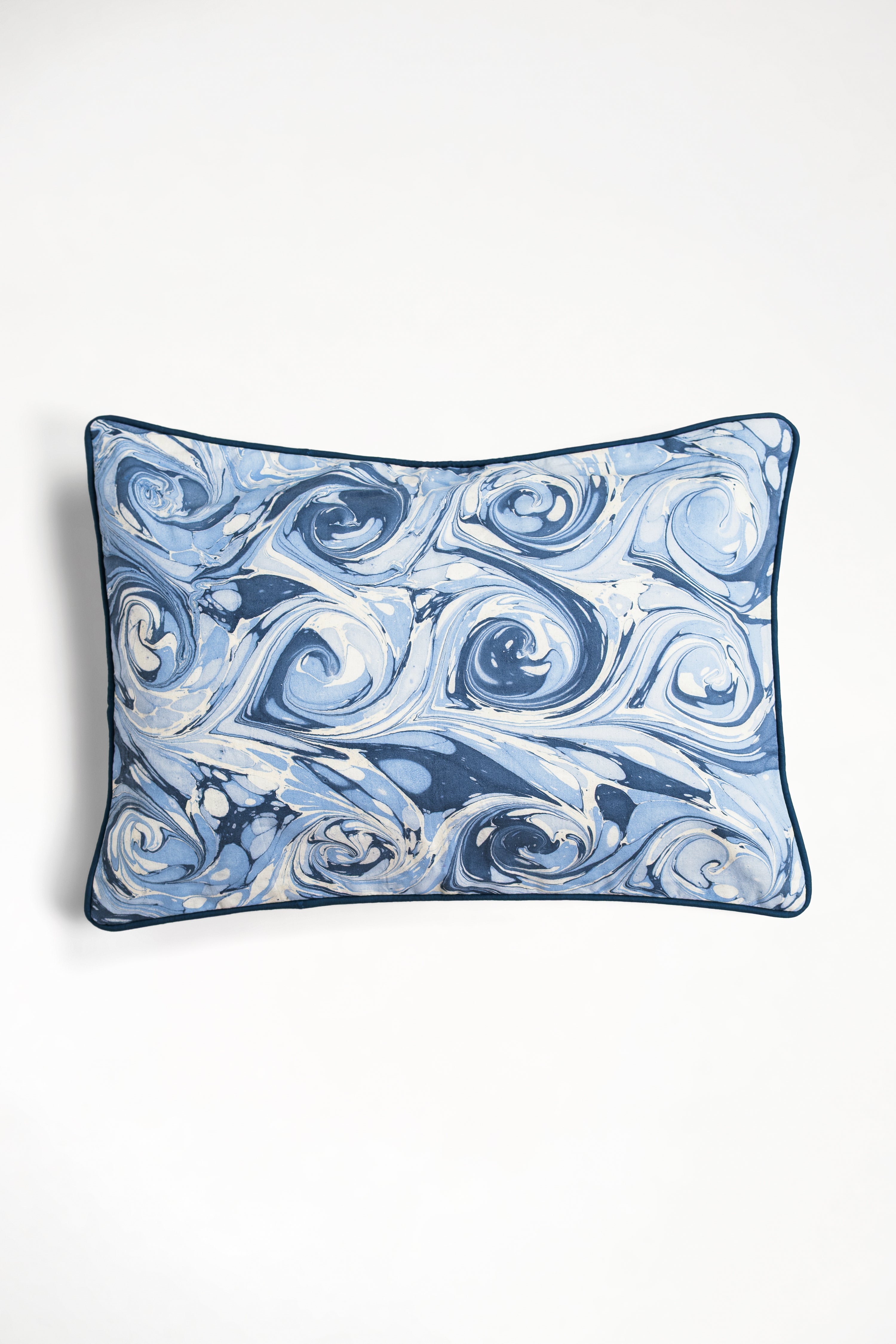 Blue wave hand marbled lumbar pillow cover, 14x20, 100% cotton