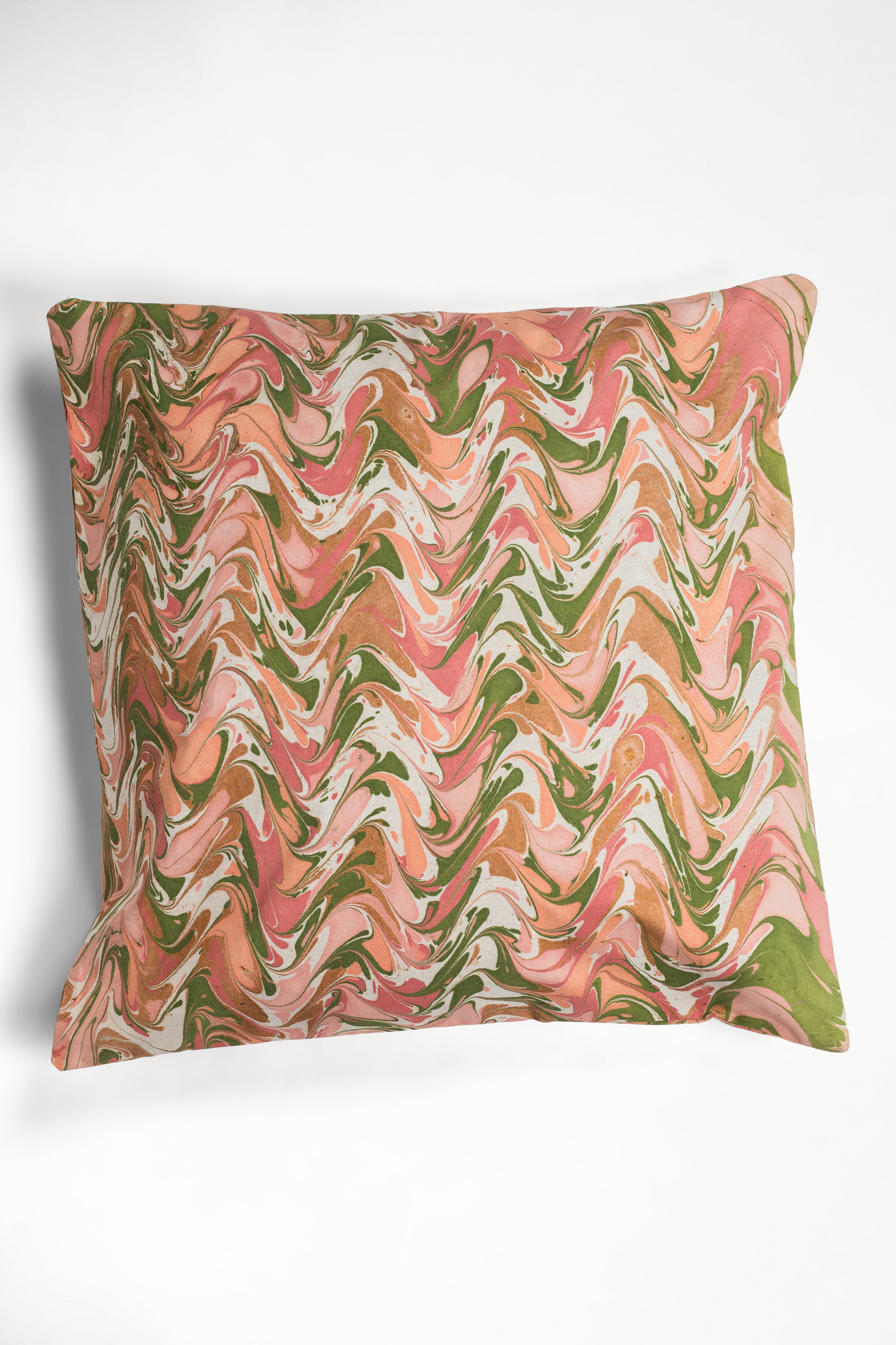 Pink floral hand marbled peony pillow cover, 20x20 square, 100% cotton
