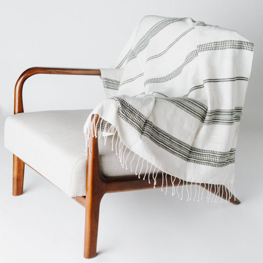 Aden Soft Cotton Throw Blanket (Natural/Grey) by Kevin Francis Design | Luxury Area Rugs & Home Decor