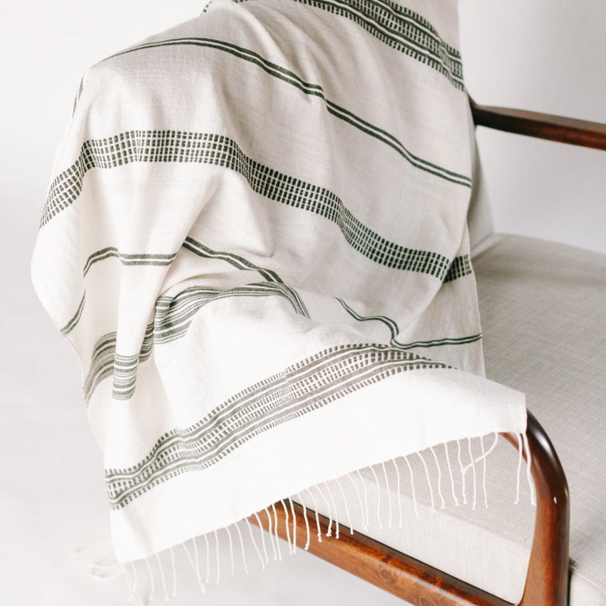 Aden Soft Cotton Throw Blanket (Natural/Grey) by Kevin Francis Design | Luxury Area Rugs & Home Decor