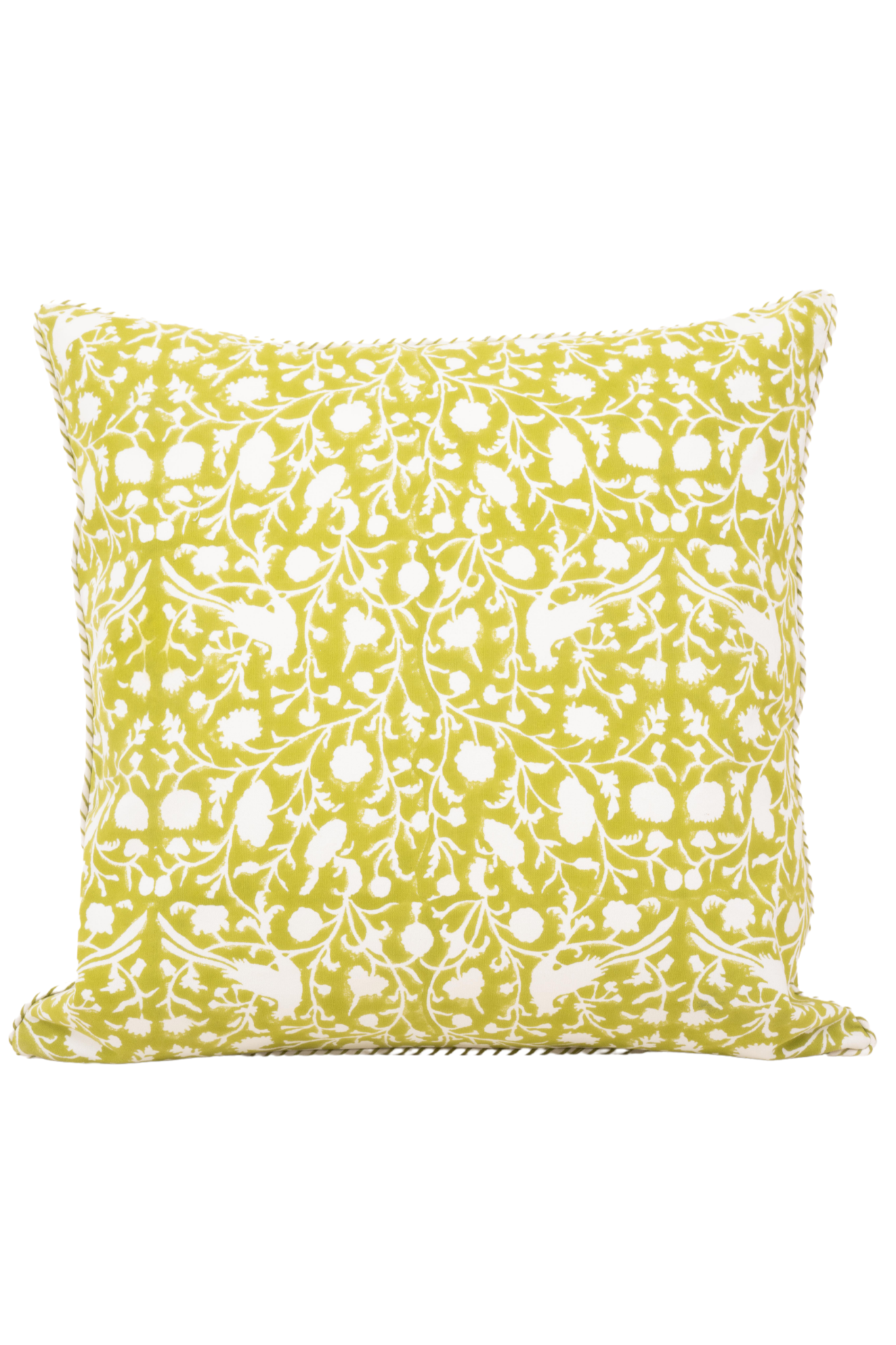 Olive green reversible bird block print pillow cover, 20x20, hand printed in Jaipur
