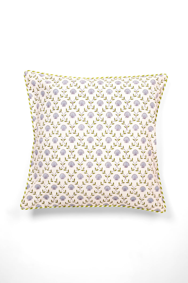 Blue seashell block print pillow cover, 20x20, hand printed in Jaipur