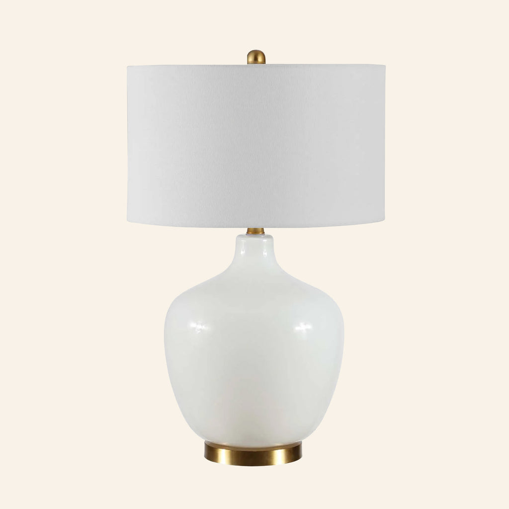 22" Sophia Wide White Glass Table Lamp by Kevin Francis Design | Luxury Area Rugs & Home Decor