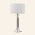 30-inch Theodora Crystal Column Table Lamp by Kevin Francis Design with a sleek glass base and elegant fabric shade.