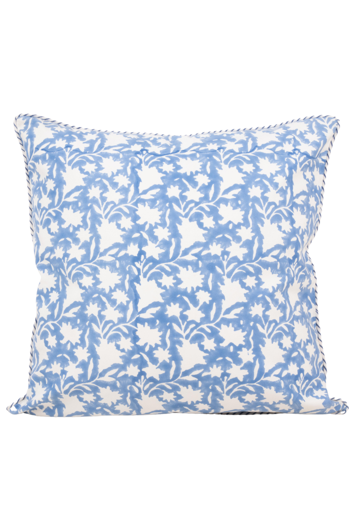Periwinkle blue floral block print pillow cover, 20x20, reversible, hand printed in Jaipur