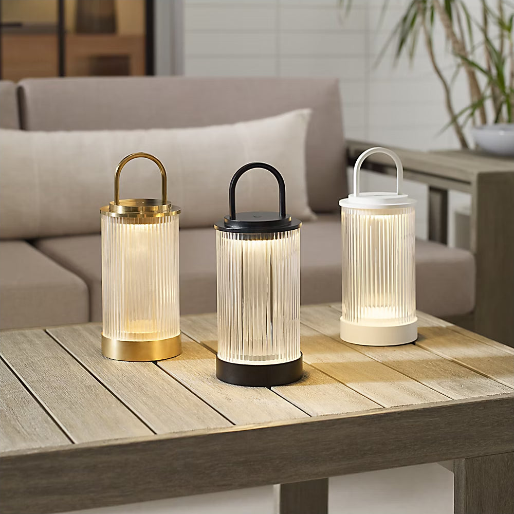 11" Terry Fluted Glass Rechargeable Lantern Lamp | Table Lamp by Kevin Francis Design