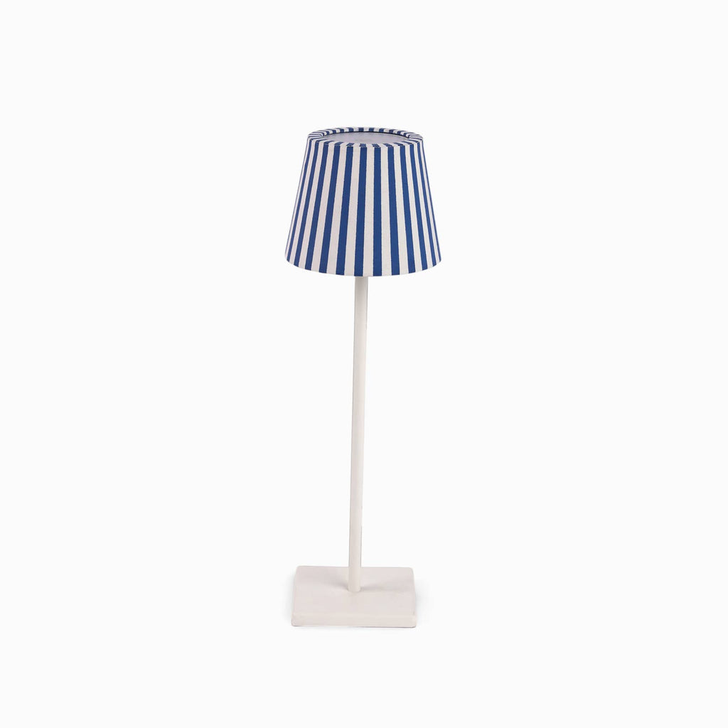 Harbor Blue Bengal Stripe block-printed paper Poldina lamp shade cover by Kevin Francis Design