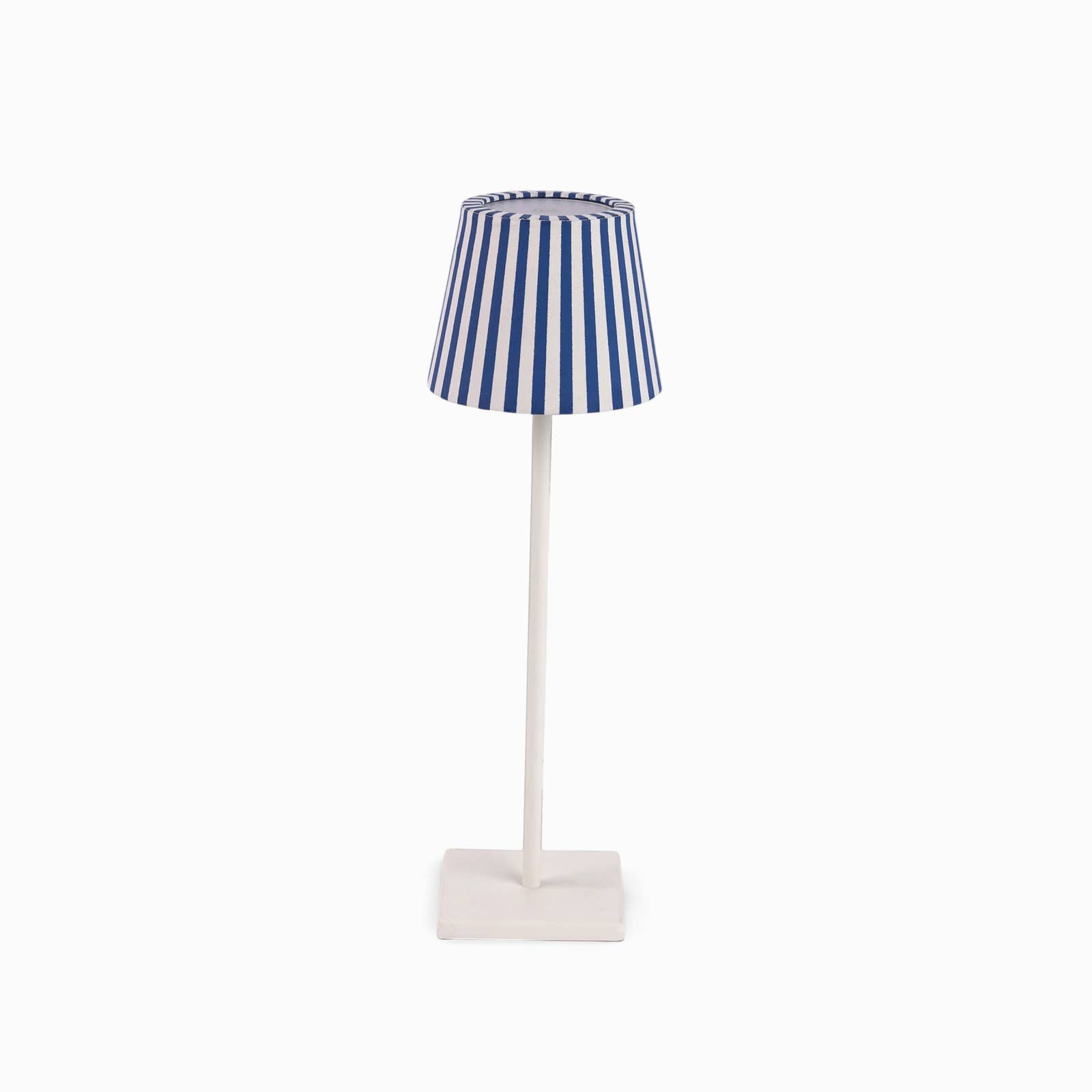 Harbor Blue Bengal Stripe block-printed paper Poldina lamp shade cover by Kevin Francis Design