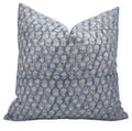 The Austell block print pillow cover in blue and gray, heavyweight linen