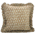 The Austell ruffled block print pillow cover in rust, brown and tan, heavyweight linen