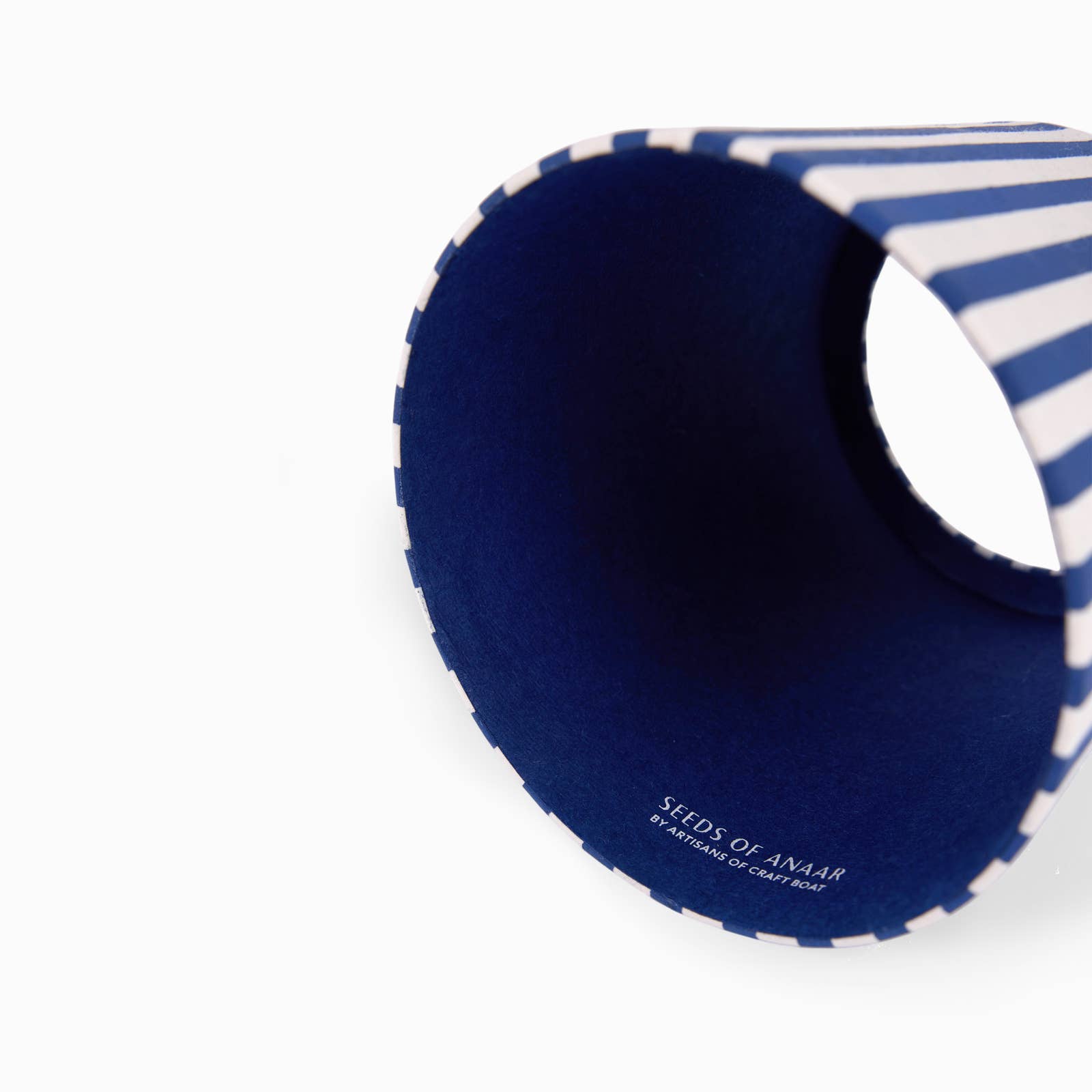 Harbor Blue Bengal Stripe block-printed paper Poldina lamp shade cover by Kevin Francis Design