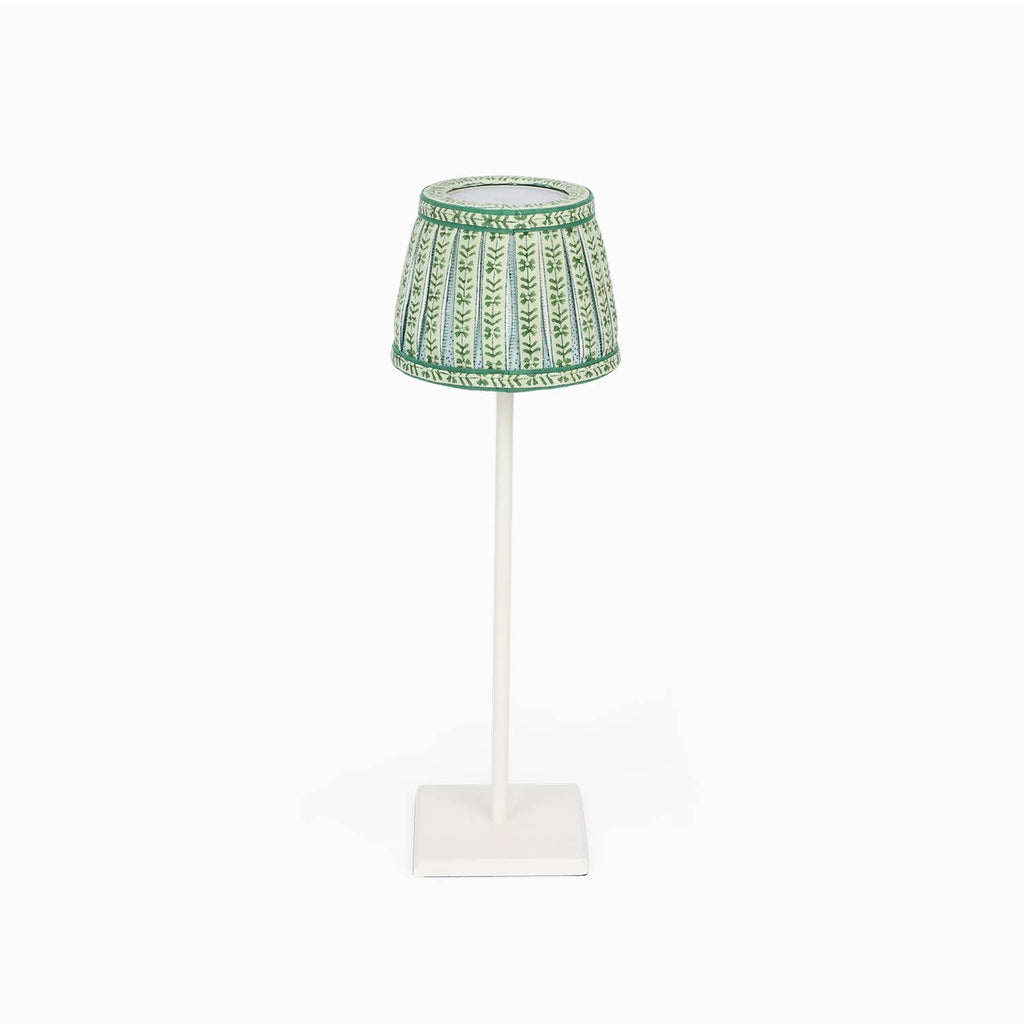 Mint Sky Rhea block-printed cotton Poldina lamp shade cover by Kevin Francis Design