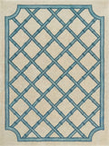 Blue Brighton Bamboo Trellis Hand-Tufted Area Rug by Kevin Francis Design, showcasing a detailed bamboo trellis pattern on the rug.