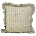The Barksdale ruffled block print pillow cover in green and natural, heavyweight linen