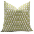 The Beechwood block print pillow cover in olive green and white, heavyweight linen