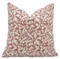The Blackland block print pillow cover in maroon and cream, heavyweight linen