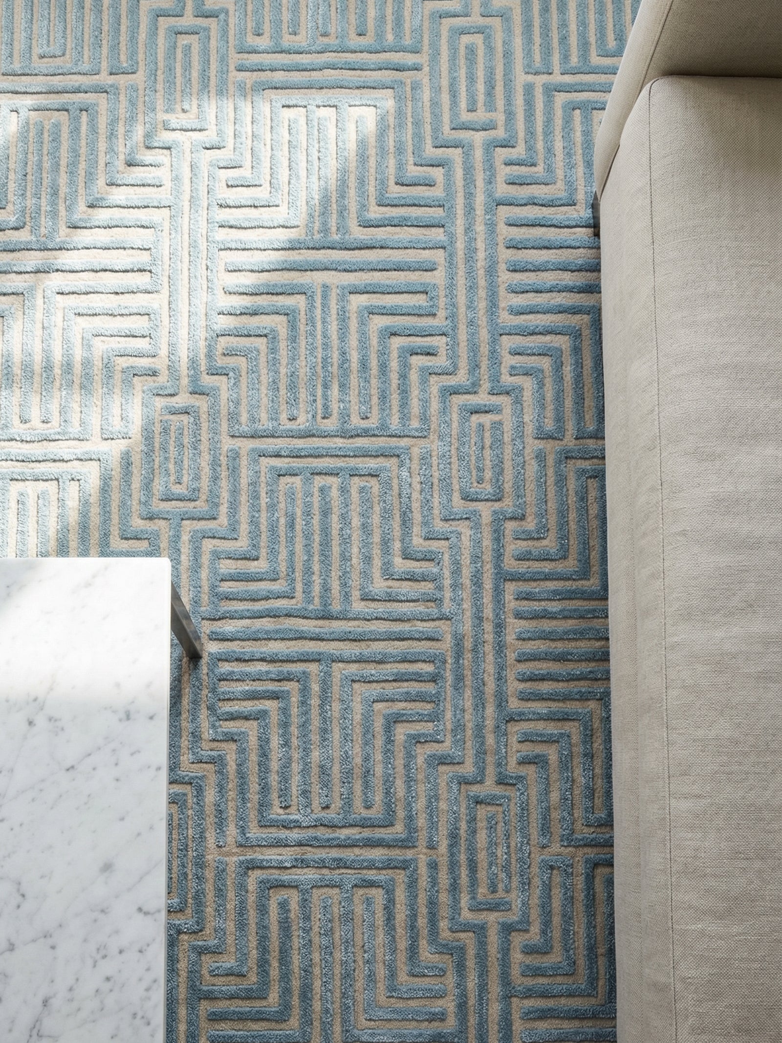 Light Blue Maze Rug | Knossos Hand-Tufted Wool Labyrinth Rug