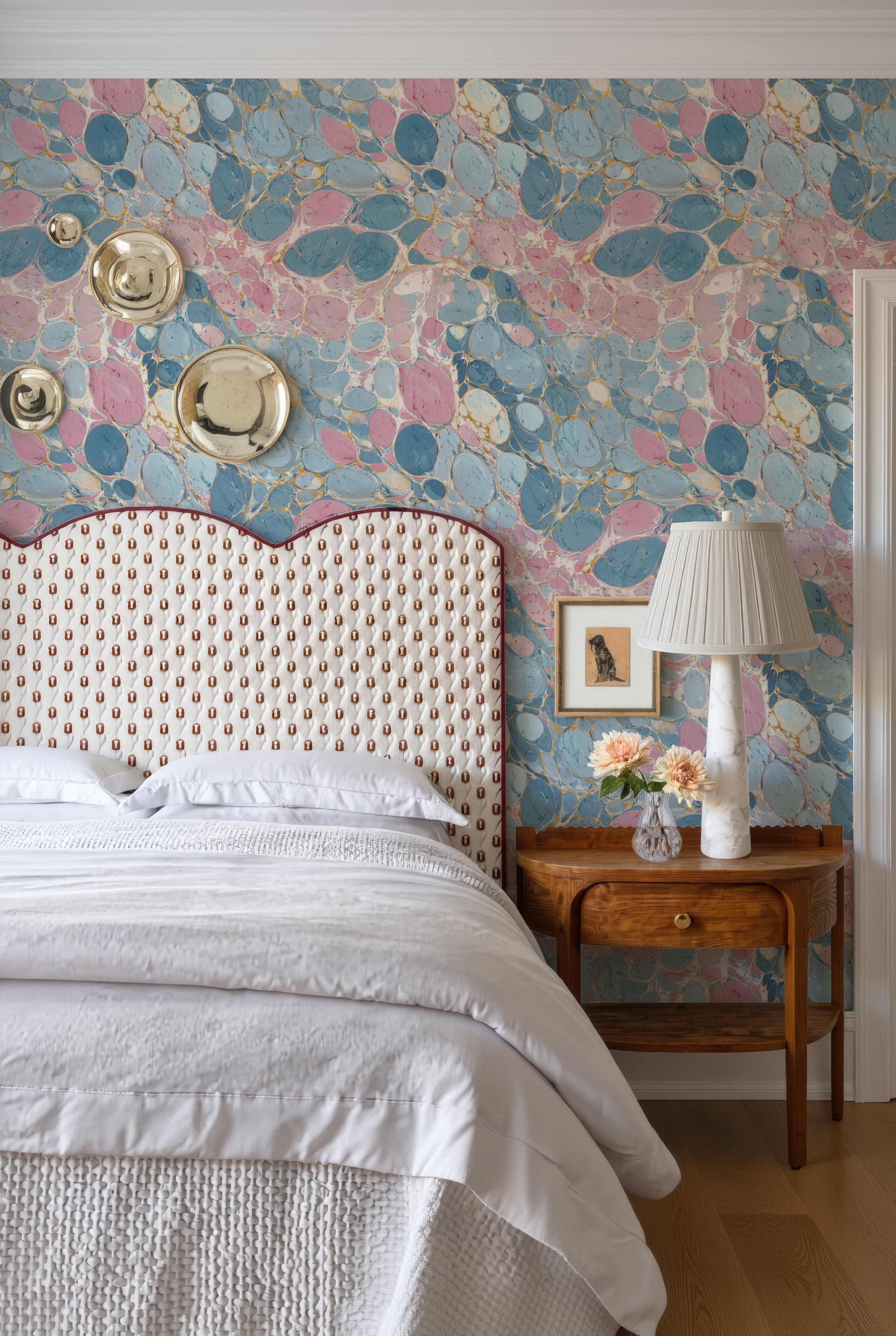 Keats Pebble Marbled Wallpaper – Blue/Pink by Kevin Francis Design | Luxury Area Rugs & Home Decor