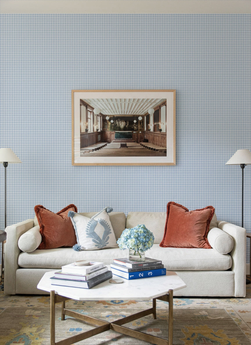 Austen Small Gingham Check Wallpaper – French Blue