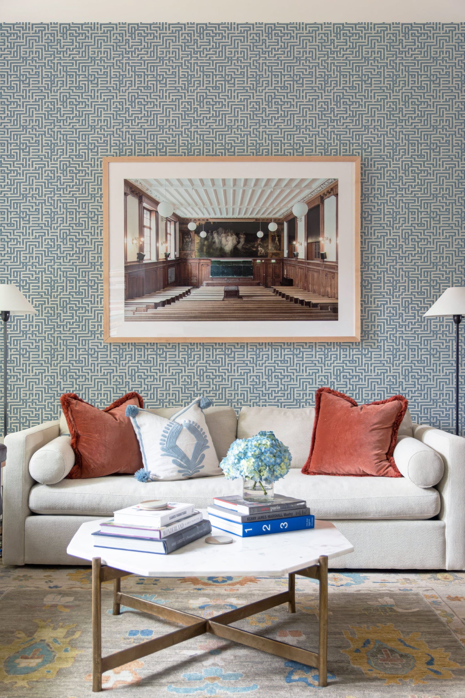 Bronte Ribbon Maze Wallpaper – Indigo Blue by Kevin Francis Design | Luxury Area Rugs & Home Decor