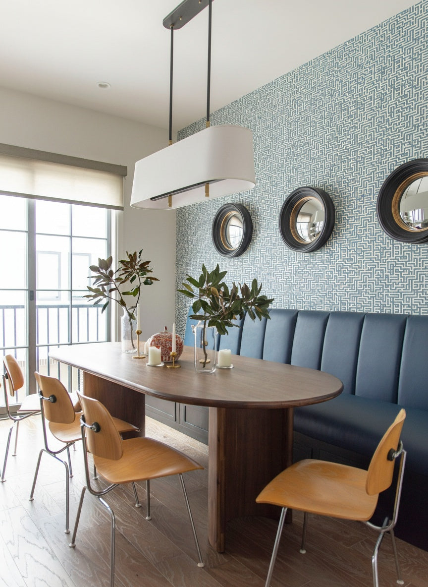 Bronte Ribbon Maze Wallpaper – Indigo Blue
