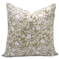 The Bolling block print pillow cover in taupe and white, heavyweight linen