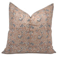 The Broadland block print pillow cover in blue, brown and dusty rose, heavyweight linen