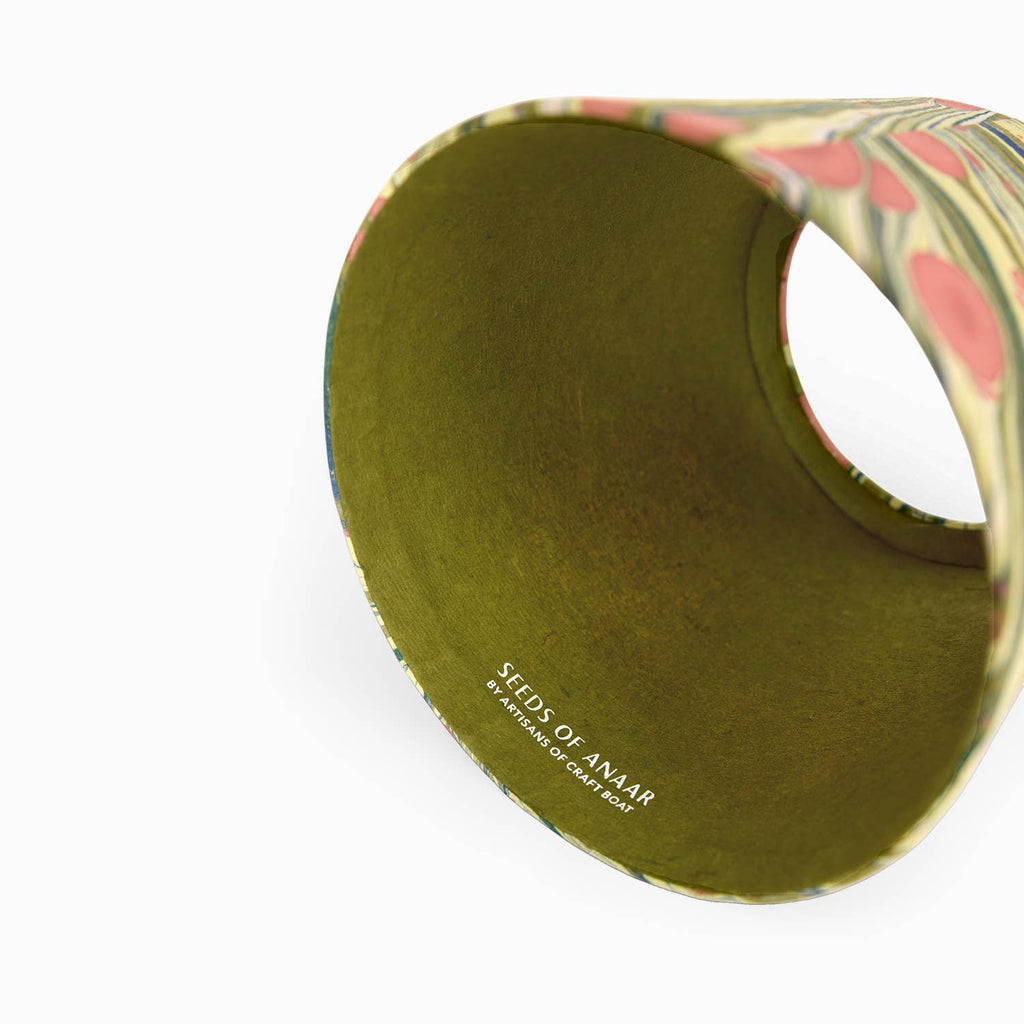 Moss Fire Whirl hand-marbled paper Poldina lamp shade cover by Kevin Francis Design