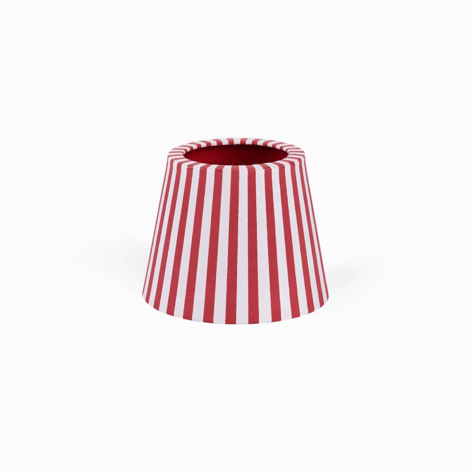 Garnet Red Bengal Stripe block-printed paper Poldina lamp shade cover by Kevin Francis Design