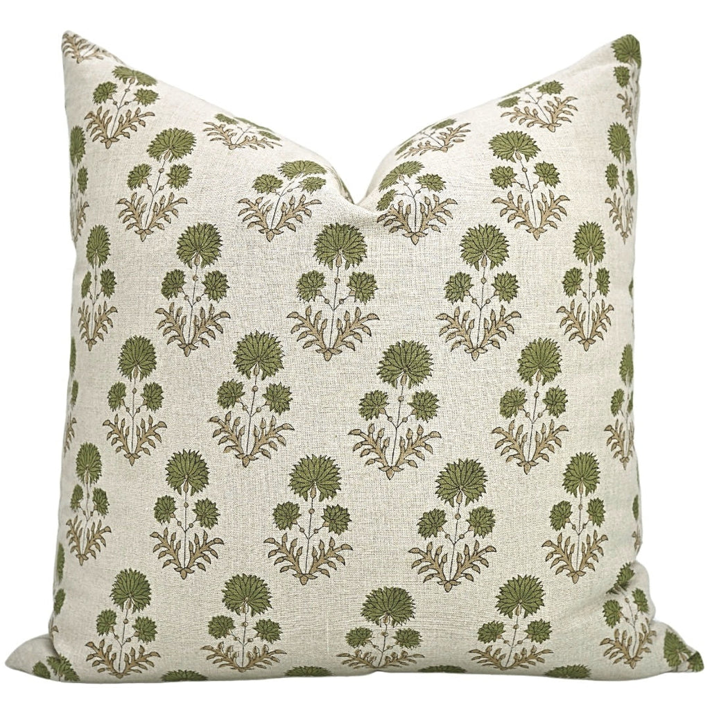 The Collier block print pillow cover in sage green, 100% linen