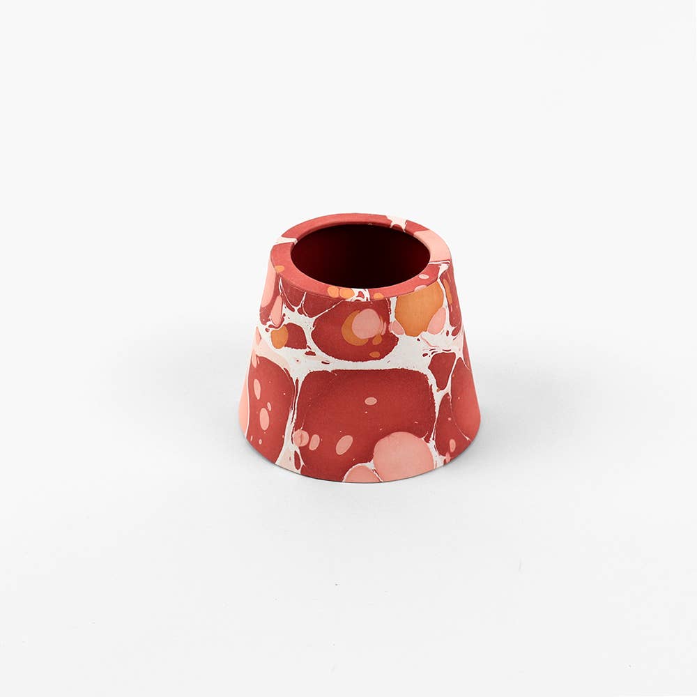 Red Pebble hand-marbled paper Poldina lamp shade cover by Kevin Francis Design